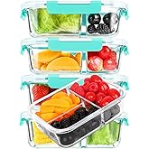M MCIRCO [5-Pack, 36 oz] Glass Meal Prep Containers 3 Compartment with Lids, Glass Lunch Containers,Food Prep Lunch Box,Bento Box,Microwave, Oven, Freezer, Dishwasher (4.5 Cups, Green)