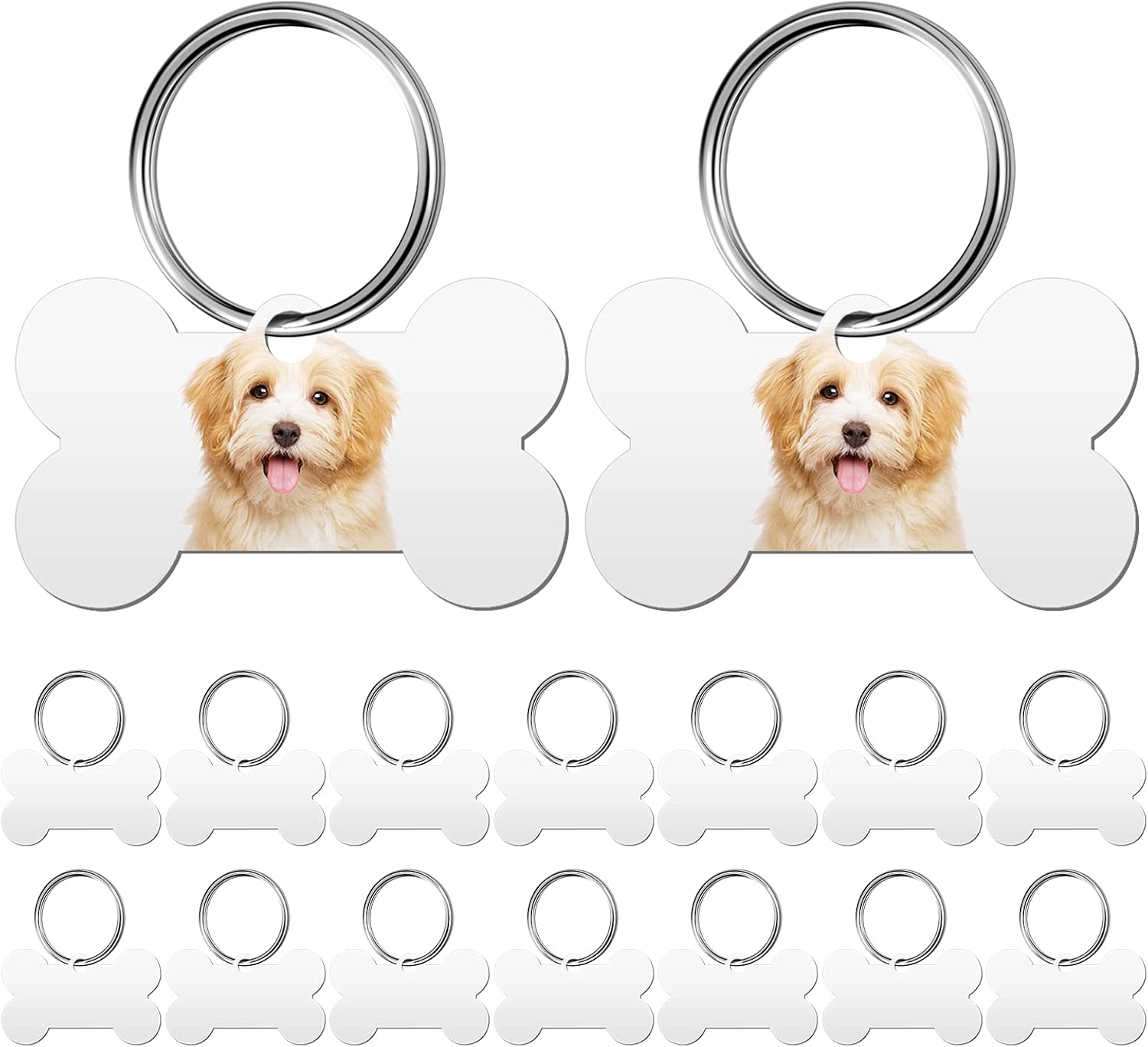 16 Pieces Sublimation Blank Dog Tag Aluminum Dog Tag Bone-Shaped Sublimation Blank Dog Tag Double Sided Dog Tag with Key Ring for Dogs and Cats Pet ID Tag: Office Products