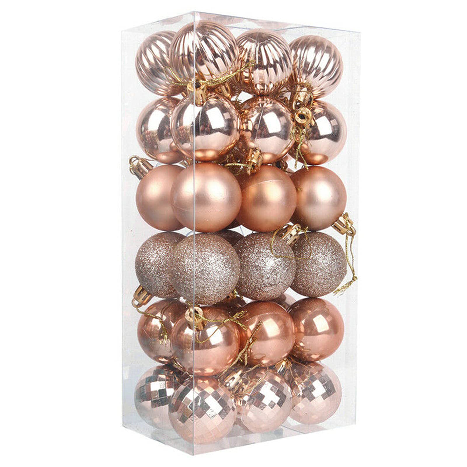 36Pcs Ball Balls for Christmas Tree, Rose Gold Christmas Decorations Baubles, Xmas Balls Ornaments, Mini Shatterproof Baubles with Hanging Loop for Holiday Party Decor Pendant（6 Styles)