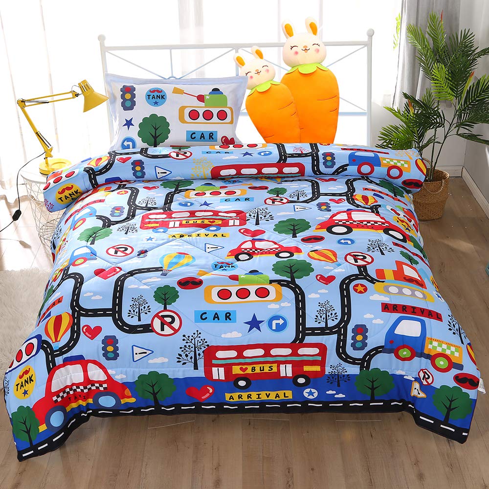 Bedding Sets Wowelife Cars Toddler Bedding Set 4 Piece Black Toddler Bed Set With Comforter Flat Sheet Fitted Sheet And Pillowcase Transportation Baby