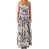 Owl's-Yard Women Tube Top Maxi Dress Off Shoulder Ruched Backless Sleeveless Strapless Dresses Bodycon Bandeau Sundress