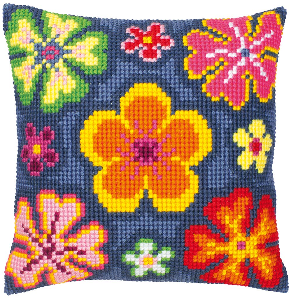 Vervaco Bright Flower Cross Stitch Cushion, Multi-Colour