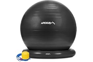 APEXUP Yoga Ball Chair, Exercise Ball Chair with Base for Office, Anti Slip Stability Ball Fitness Ball Seat, Home Gym Workout Ball, Balance Ball with Pump (Black, XL)