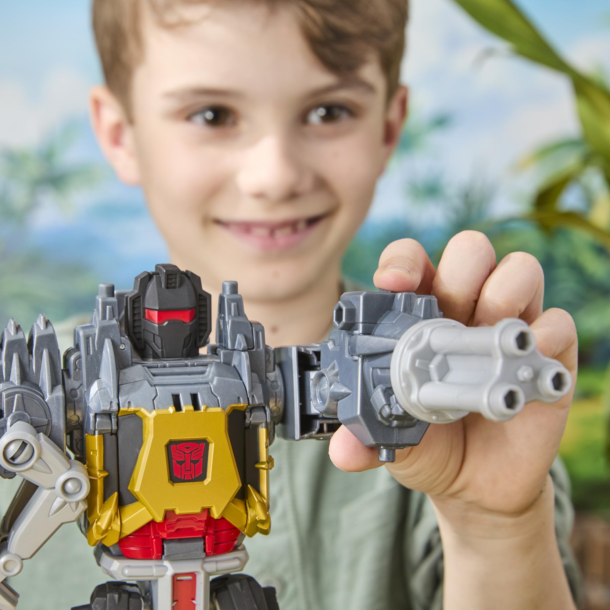 Transformers Cyberworld Grimlock Chomp & Battle 9-Inch Action Figure, Quick Change to Dino Mode, Robot Toys for Boys & Girls 6+ Years