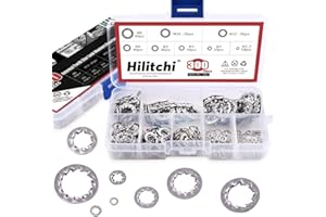 Hilitchi 300-Pcs 304 Stainless Steel Internal Tooth Star Lock Washers Assortment Kit - Included: M2.5 M3 M4 M5 M6 M8 M10 M12