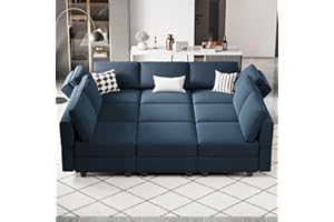 Belffin Modular Sectional Sofa with Ottomans Velvet Reversible Sleeper Sectional Sofa with Chaise Modular Sleeper Sofa Bed with Storage Seat Blue