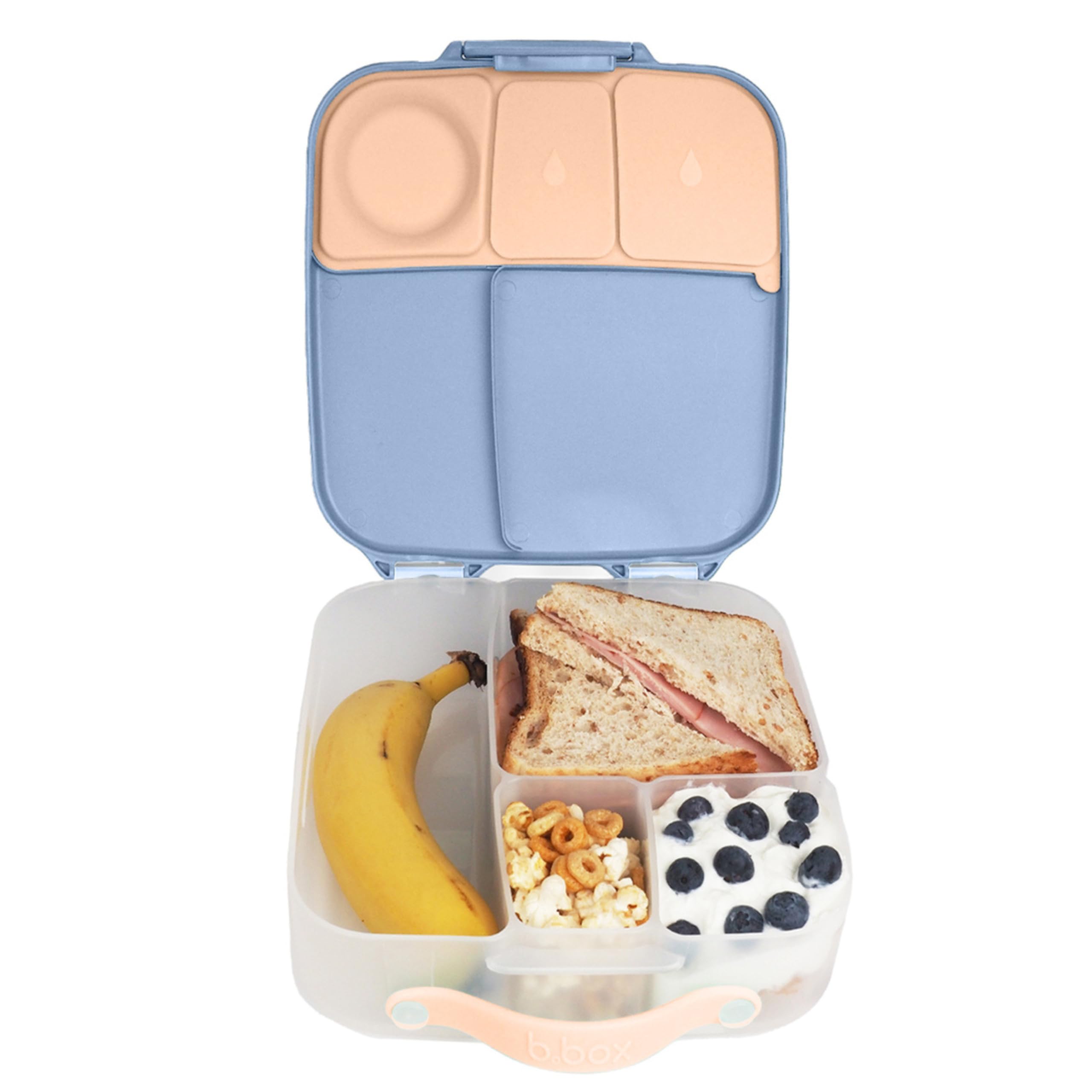 b.box Lunchbox | Large Bento Box with 4 Compartments (2 Leakproof), Removable Divider, Gel Cold Pack | Ideal for School | from 3+ | 2L Capacity