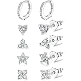 EPIRORA 925 Sterling Silver Studs Earrings Set for Women Men, Hypoallergenic Cubic Zirconia Stud Cartilage Earrings, 5 Pairs Small Silver Gold Hoop Earring Studs Sets for Multiple Piercing