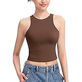 PUMIEY Women's High Neck Tank Top Sleeveless Summer Crop Tops for Women Smoke Cloud Pro Collection