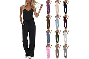 Womens Jumpsuits Dressy Casual Sleeveless Rompers Summer One Piece Outfits Vacation Travel Overalls with Pockets