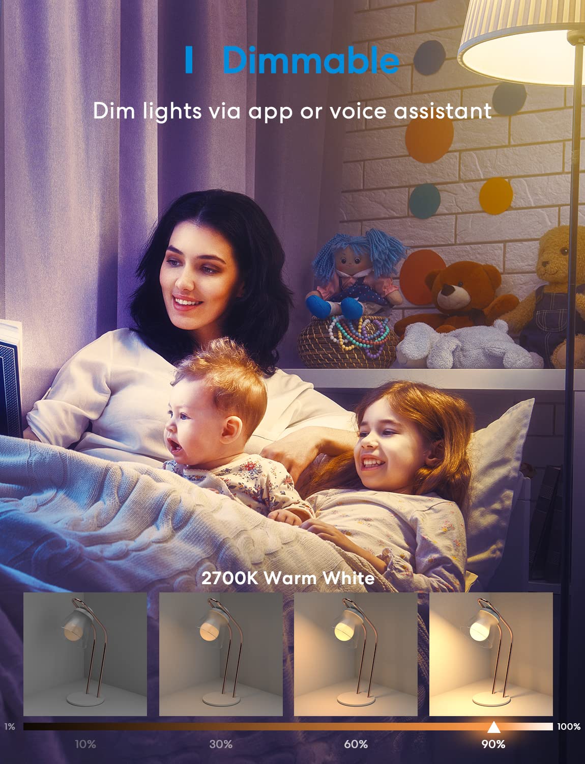 meross Smart Light Bulb, Dimmable Wi-Fi LED Bulb Compatible with Apple HomeKit, Siri, Alexa, SmartThings, A19 E26 Warm White 2700K, 810 Lumens 9W 60W Equivalent, No Hub Required, 4 Pack