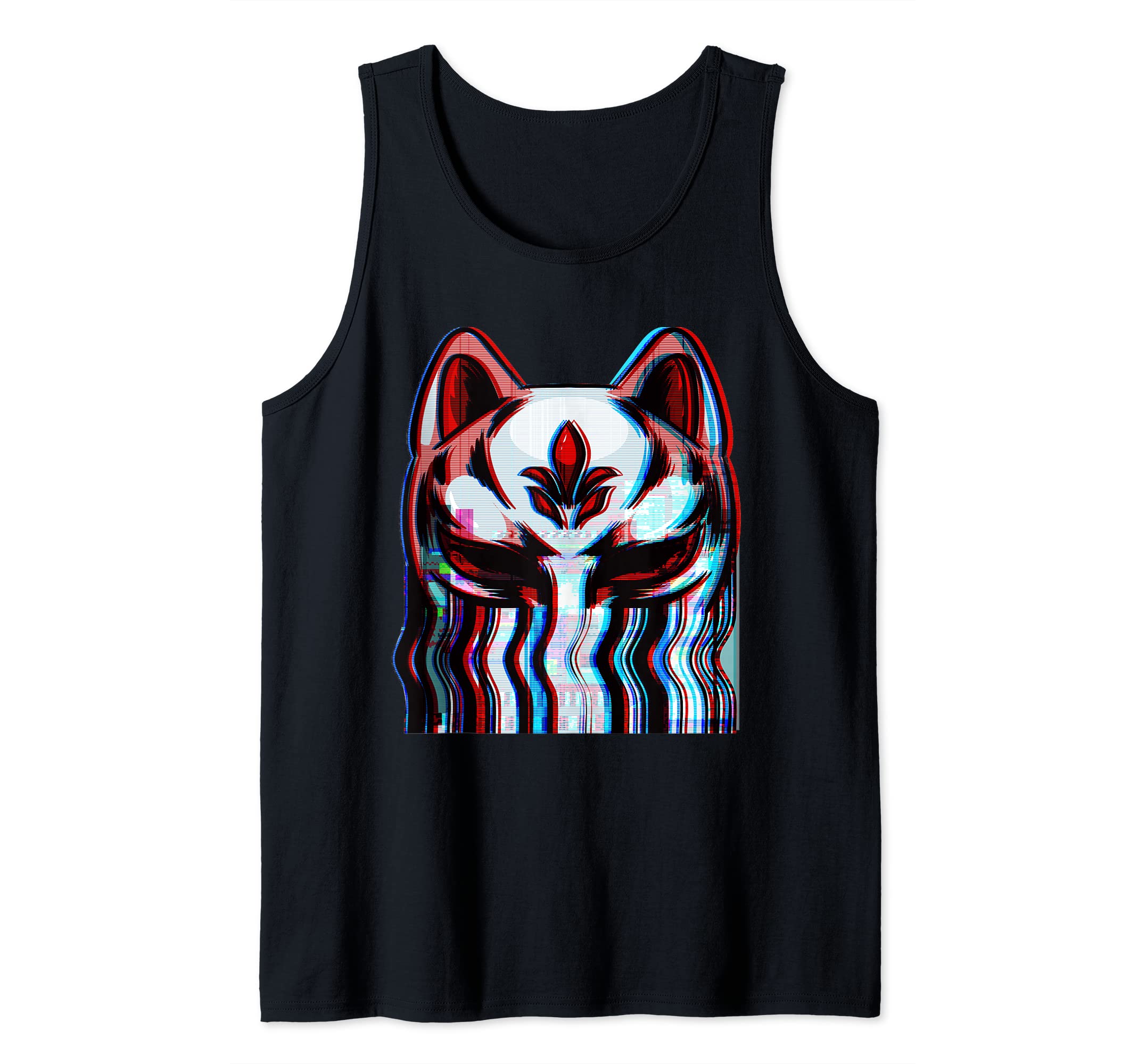 Vaporwave Japanese Aesthetic Kitsune Fox Mask Yokai Glitch Tank Top