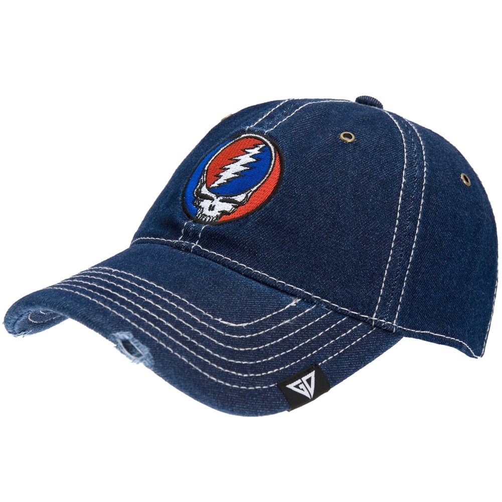 Old Glory Men's Grateful Dead Stealie Distressed Denim Baseball Cap