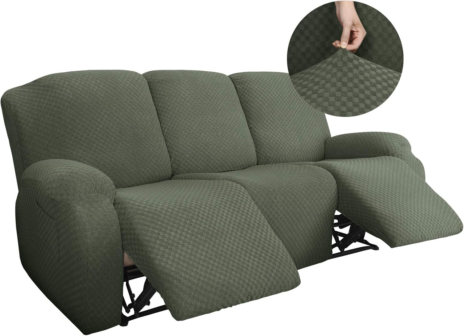 YEMYHOM 8 Pieces Stretch Recliner Sofa Cover Latest Jacquard Reclining Couch Cover with Side