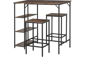 HOMCOM Industrial Dining Table Set for 2, Bar Table and Stools Set, Counter Height Kitchen Table with Chairs with Storage She