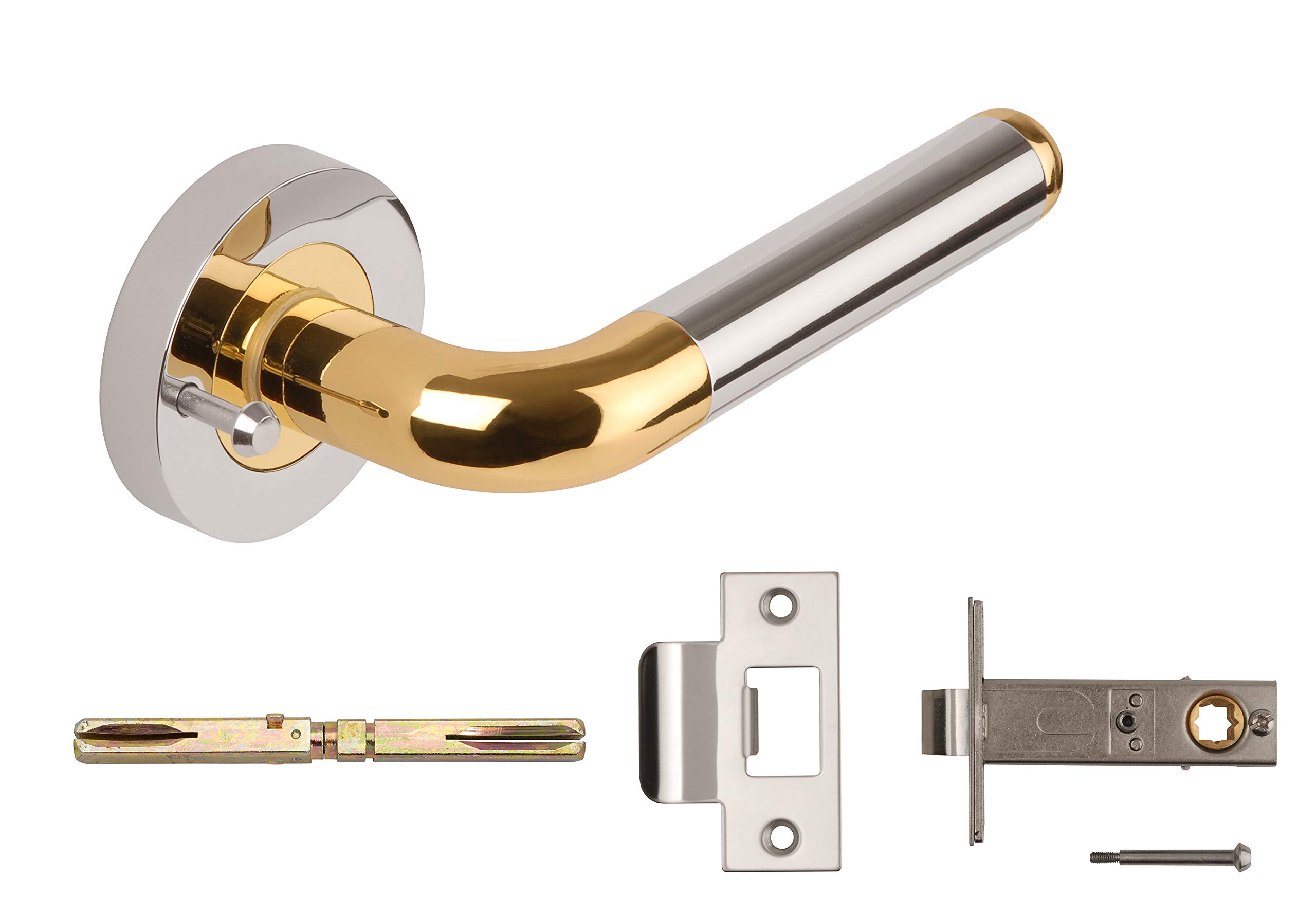 Excel Architectural 3630-PRV Orbit Door Handles & Push Button Privacy Latch, Polished Brass/Chrome