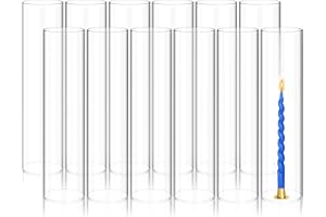 Showgeous 12 PCS Hurricane Candle Holder, D:4" H:16" Open Ended Glass Candle Cylinder Sleeve, Clear Glass Cylinder Candle Holder, Open Flame Candle Chimney Tube Cover, Bottomless Cylindrical Glass