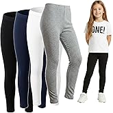 apoovane 4 Pack Girls Leggings Thick Cotton Leggings for Kids Full Length Pants Stretchy Designed for 64-80℉ Weather