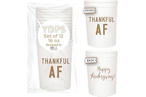 YOUR DREAM PARTY SHOP Thanksgiving Cups, "Thankful AF",12 Pcs Friendsgiving Cups Disposable, 16 oz Thanks giving Plastic Cup, Funny Thanksgiving Cup, Perfect Party Supplies For Friendsgiving Decorations