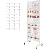 Eastern Tree Metal Pegboard Display Stand 2'x 5' with 30 Hooks, Pegboard Panels Display with Wheels, Peg Board Display Rack, Standing Pegboard Display- White