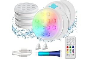 QOLNBY Pool Lights, Rechargeable Submersible LED Lights, IP68 Waterproof Underwater Lights,16 Color Changing Floating Lights with Remote, Magnets, Suction Cups for Bathtub,Pond,Party-4 Pack