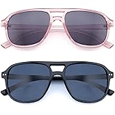 FEIVSN 2 Pack Aviator Reading Sunglasses for Women Men Full Lens Sun Readers PC Frame NO Bifocal, Black/Pink, +1.75