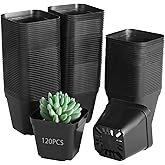 OMISTAR 120 Pcs Small Square Plastic Nursery Pots - 4 Inch Seedling Plant Pots with Drainage Holes, Reusable Grow Containers for Succulent Propagation, Flowers, Bulk Seed Starting Kits