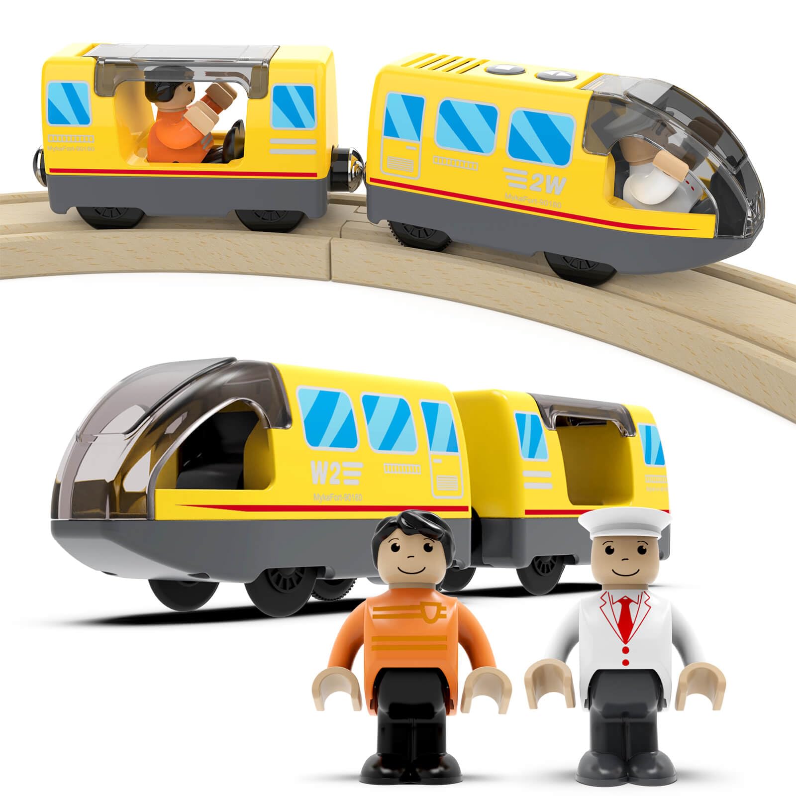 DxxD Battery Operated Train for Wooden Track, Motorized Train Toy for 3 4 5+Years old Boy Girl Toddlers Kids, Electric Train Accessories Set with Magnetic Connection Compatible with Thomas Brio Yellow