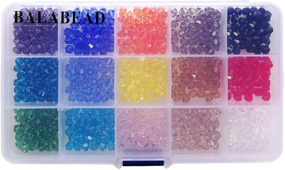 BALABEAD 6mm Bicone Faceted Crystal Glass Beads for Jewelry Making DIY Beads for Bracelet 15 Colors Mix Lot in Box (Total 600pcs) - Image 4