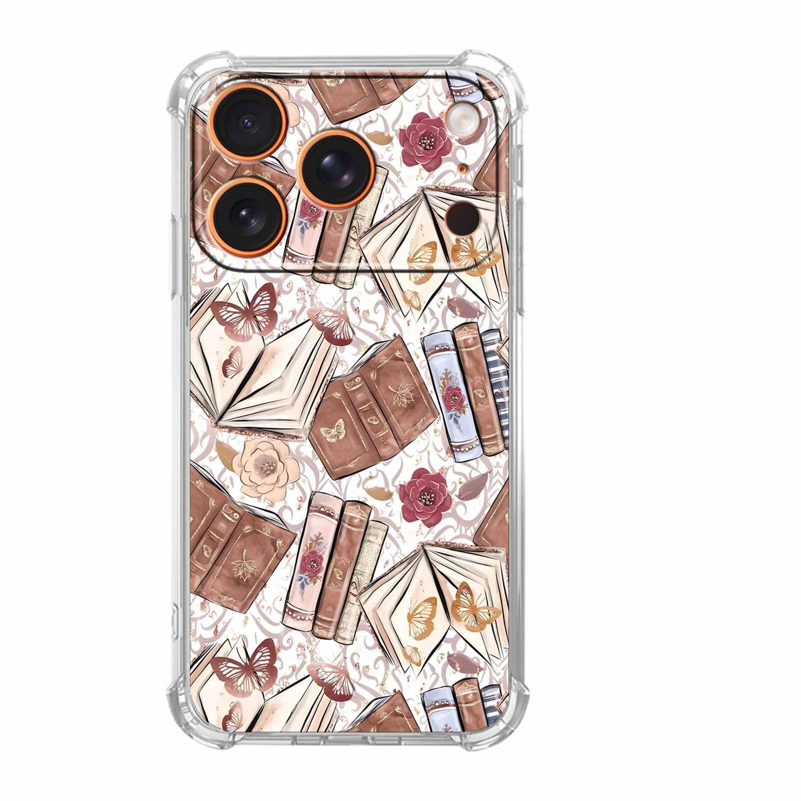 Photo 1 of Tobelint Case for iPhone 17 Pro Max with Aesthetic Design,Vintage Butterfly Brown Book Pattern,Clear Slim Soft TPU Bumper Phone Cover,6.9”(Butterfly,17PM)