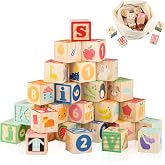 Joqutoys ABC Wooden Building Blocks for Toddlers 1-3 Large, 26 PCS Alphabet &amp; Number Stacking Blocks, Educational Learning Toys for Boys Girls Kids Gifts 1.65''