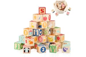 Joqutoys ABC Wooden Building Blocks for Toddlers 1-3 Large, 26 PCS Alphabet & Number Stacking Blocks, Educational Learning Toys for Boys Girls Kids Gifts 1.65''