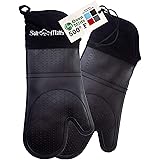Silicone Oven Mitts Heat Resistant 500 Degrees - 2 Extra Long Silicone Oven Mitt Pot Holders - Food Safe Oven Gloves - BPA Fr