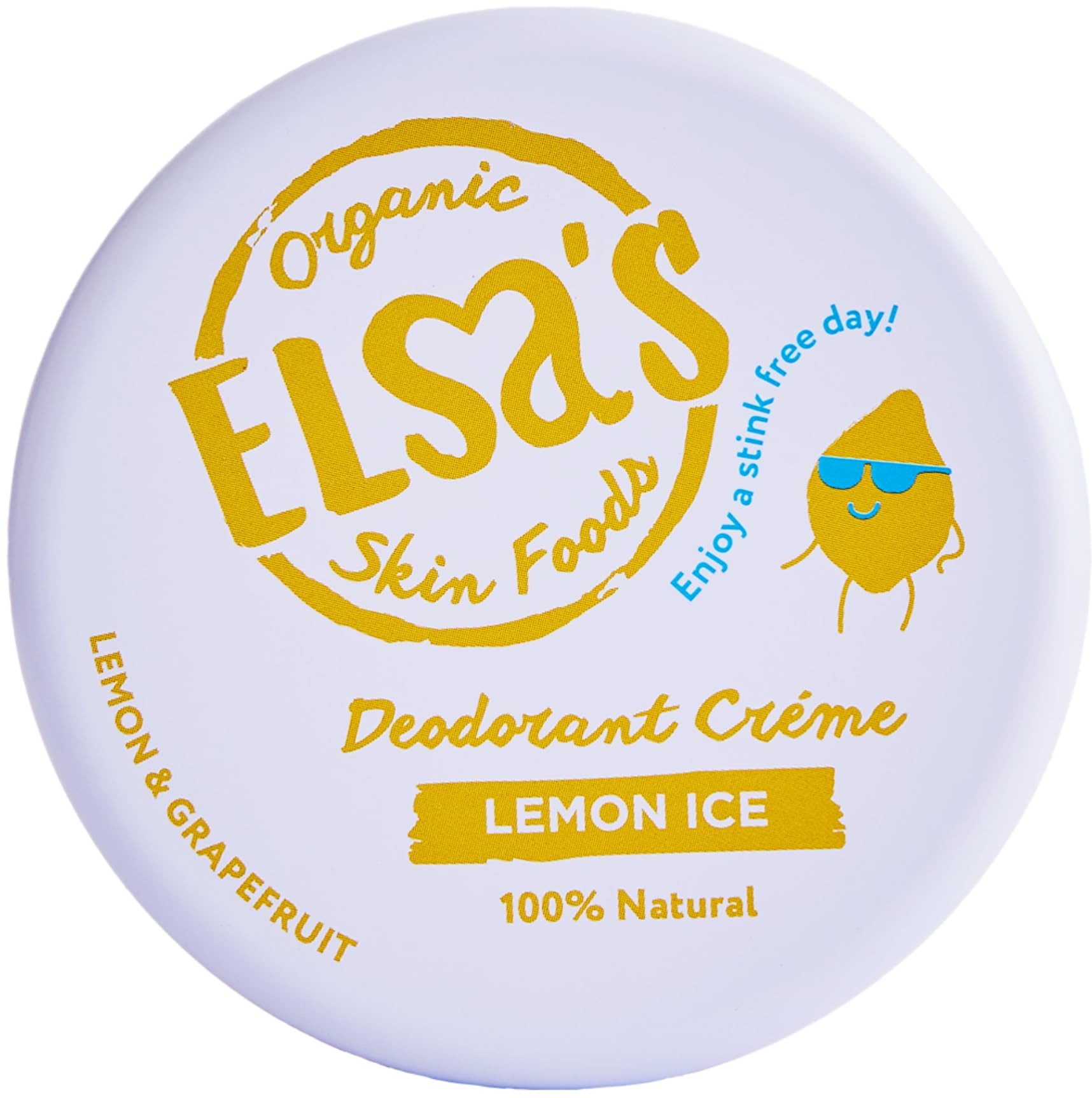 Elsa's Organic Skin Foods, Natural Deodorant Cream, Lemon Ice, Aluminium Free, Safe for Sensitive Skin, 24 Hours Protection, Whole Body Deodorant, 50g