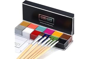CCbeauty Professional 12 Colors Face Body Paint Kit Oil Non Toxic High Pigment Creamy Painting Palette for Halloween Costume Fancy SFX Cosplay Stage Makeup Set with 6 Wooden Premium Brushes, Deep