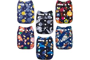 ALVABABY Baby Cloth Diaper 6 Pack with 12 Inserts One Size Cloth Diaper Covers Adjustable Washable Reusable for Baby Girls and Boys