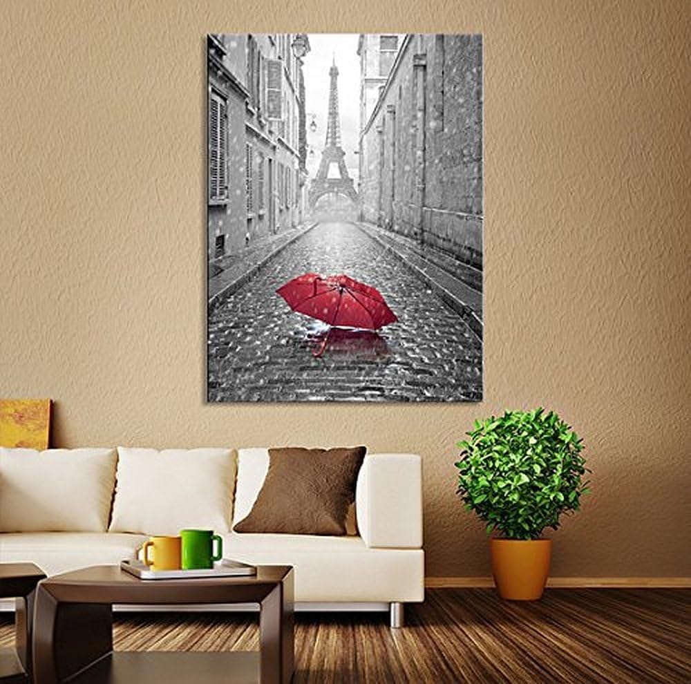 Proud Of Queen Canvas Print Red Umbrella on Paris Street Paris France Canvas Art Red Umbrella in Paris Road Canvas Print Eiffel Tower Canvas Print
