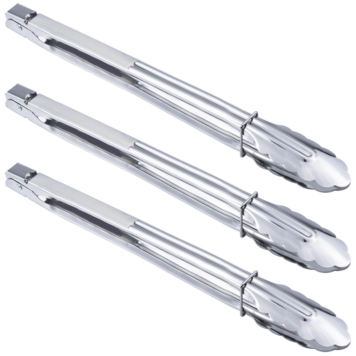 HINMAY 14 Inch Stainless Steel Locking Kitchen Tongs Extra Long Sturdy Heavy Duty Tongs Set for Cooking Grilling and Barbecue BBQ (14-Inch 3 Pieces)