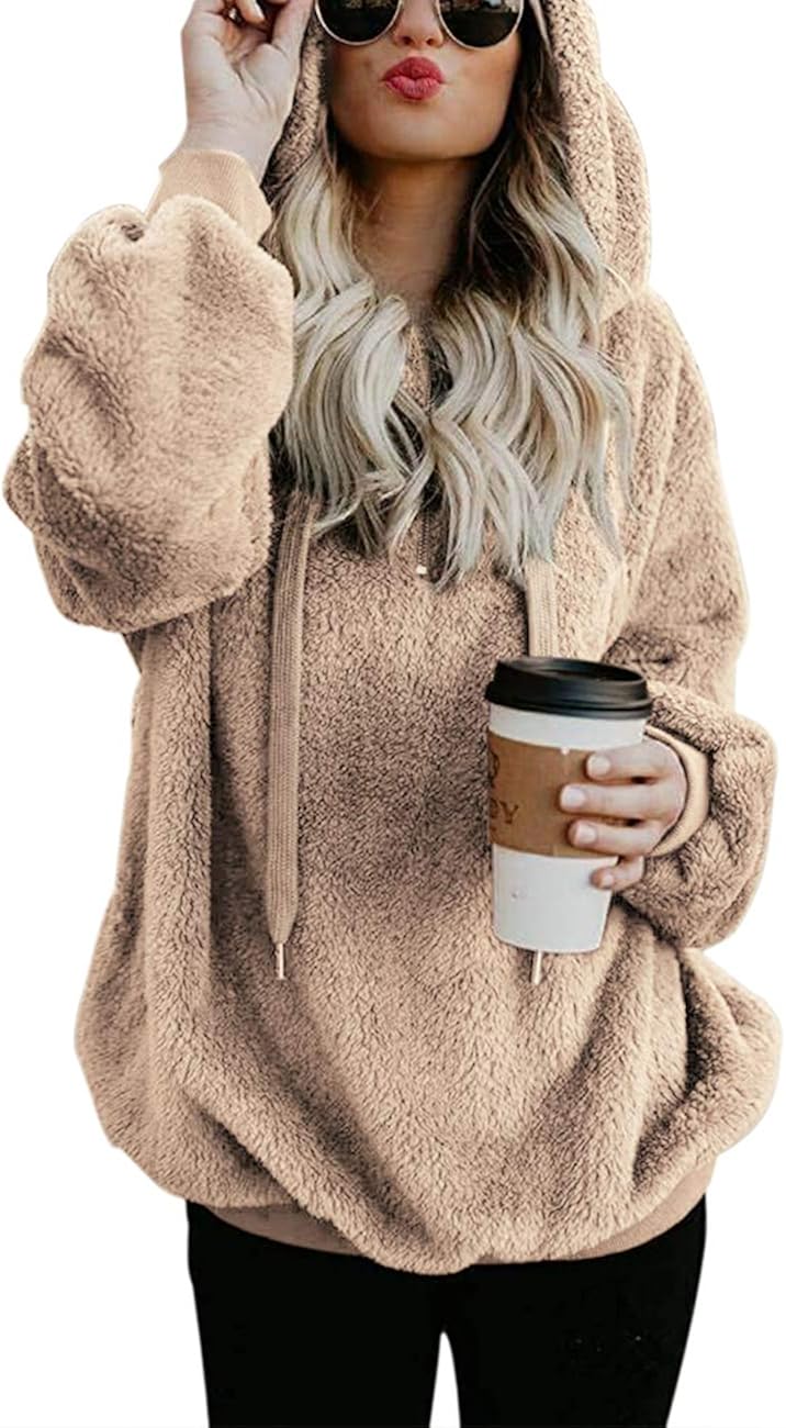 Women Casual Double Fuzzy Sweatshirt Faux Fleece Zip Pullover Hoodies Coat Outwear S-XXL at  Women's Coats Shop