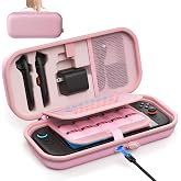 Auarte [Charge inside Carrying Case for Switch 2/OLED/Switch 1-Pink | Adapter and for Joy Cons Storage Case, Travel Cases for Nintendo Switch 2 Console with 22 Game Card Storage