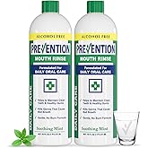 Prevention Daily Care Alcohol-Free Mouthwash, Hydrogen Peroxide Teeth Whitening with Soothing Fresh Mint for Bad Breath Treatment, Fluoride-Free Gum Care Oral Mouth Rinse 16 oz 2 Pack