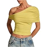 SOLY HUX Women's Off The Shoulder Tank Tops Ruched Asymmetrical Neck Summer Going Out Top
