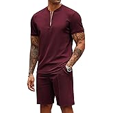 COOFANDY Men's 2 Pieces Outfits Casual Quarter Zip Polo T Shirt and Shorts Set Athletic Jogging Summer Tracksuit