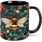 opshksog Bee Coffee Mug 11oz Ceramic Tea Cup With Handle Funny Porcelain Mugs for Women Dishwasher Microwave Safe