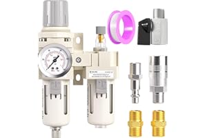 TAILONZ PNEUMATIC 3/8 Inch NPT Air Filter Pressure Regulator Water/Oil Trap Separator Combo(0-145PSI),Air Tool Compressor Filter with Gauge AC3010-03(Manual Drainage)