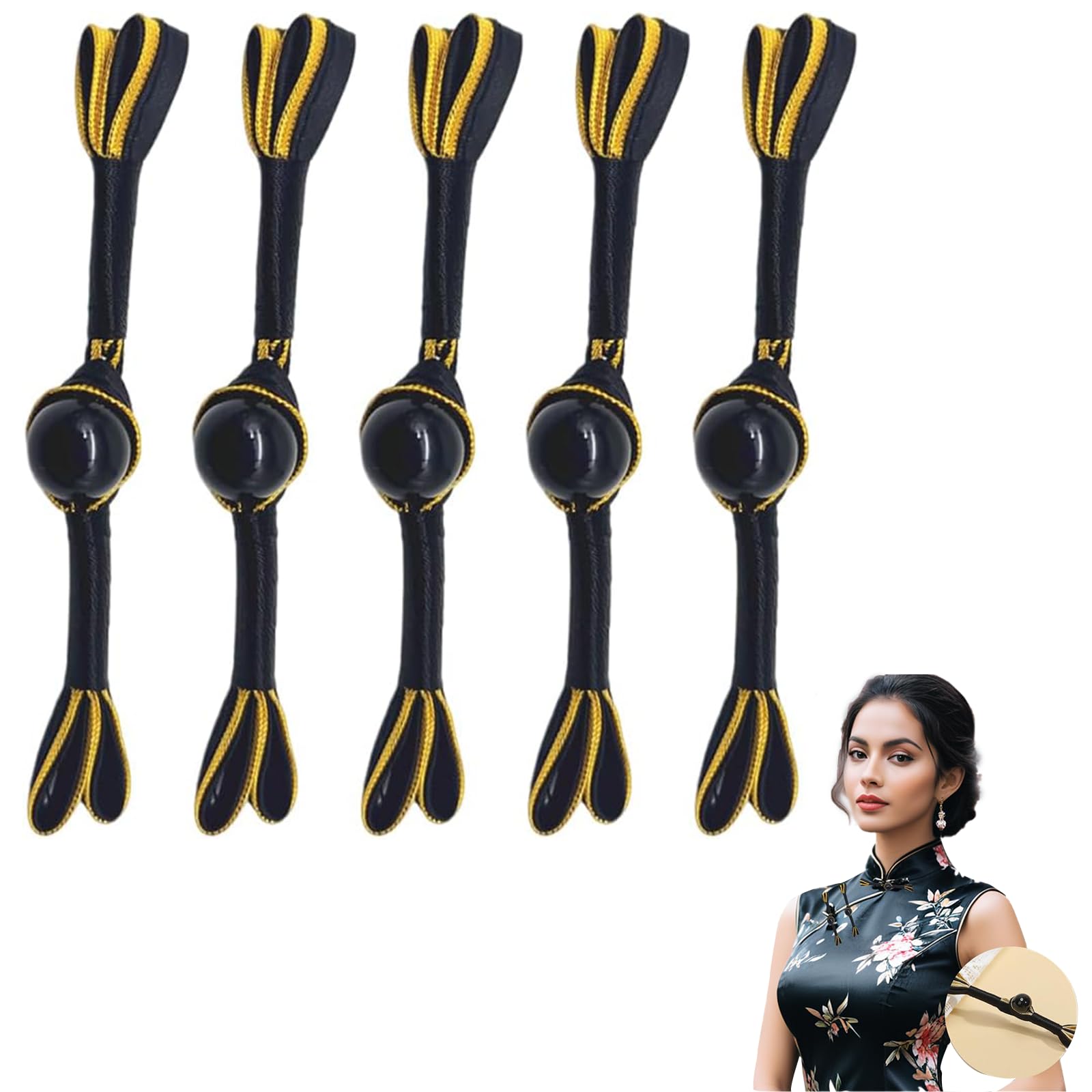 Miupoo Chinese Swallow Tail Buckle Frogs Button,DIY Cardigan Coat Cloak Sweater Cheongsam Buttons,Costumes Outfit Sewing Button for Hanfu Bride,Black,5 Pieces