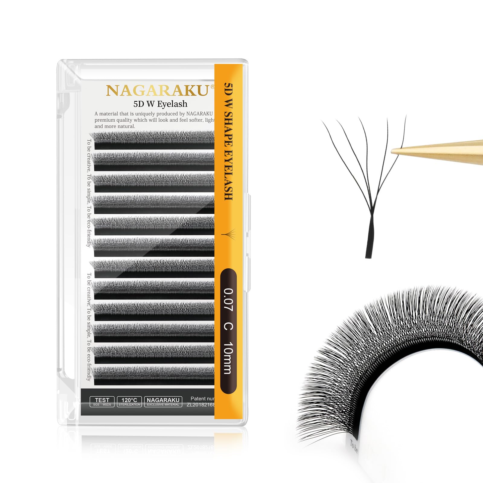 NAGARAKU 5D Lashes, W Shape Eyelash Extensions 0.07mm C Curl 14mm Volume Lashes Hand Woven Long Stem Matte Black Premade Fans 5 Tips False Eyelash — image 1