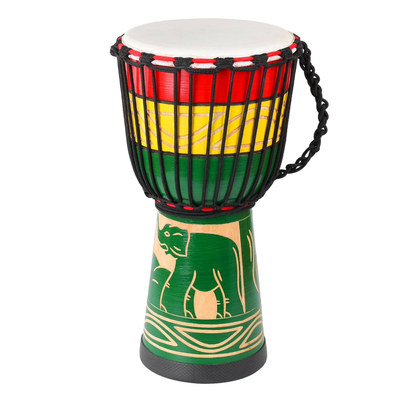 Photo 1 of LIEKE Djembe Drum 10'' x 20'' African Hand Drum with Goatskin DrumHead,Mahogany Body,Hand-carved Elephant Patterns for Adults Student Beginners (Green)