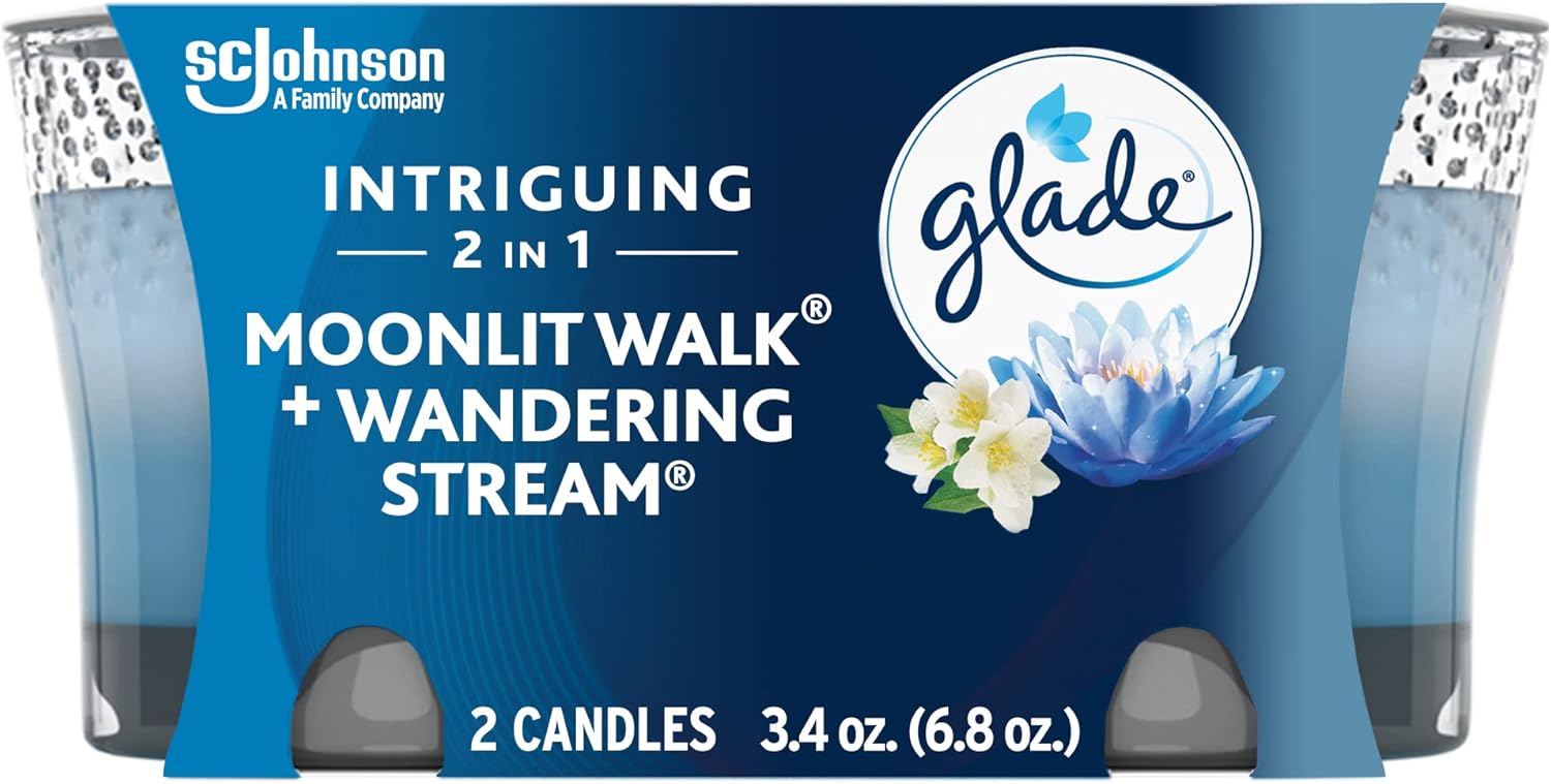 Candles & Holders - Glade Candle Jar, Air Freshener, 2in1, Moonlit Walk & Wandering Stream, 3.4 Oz, 2 Count