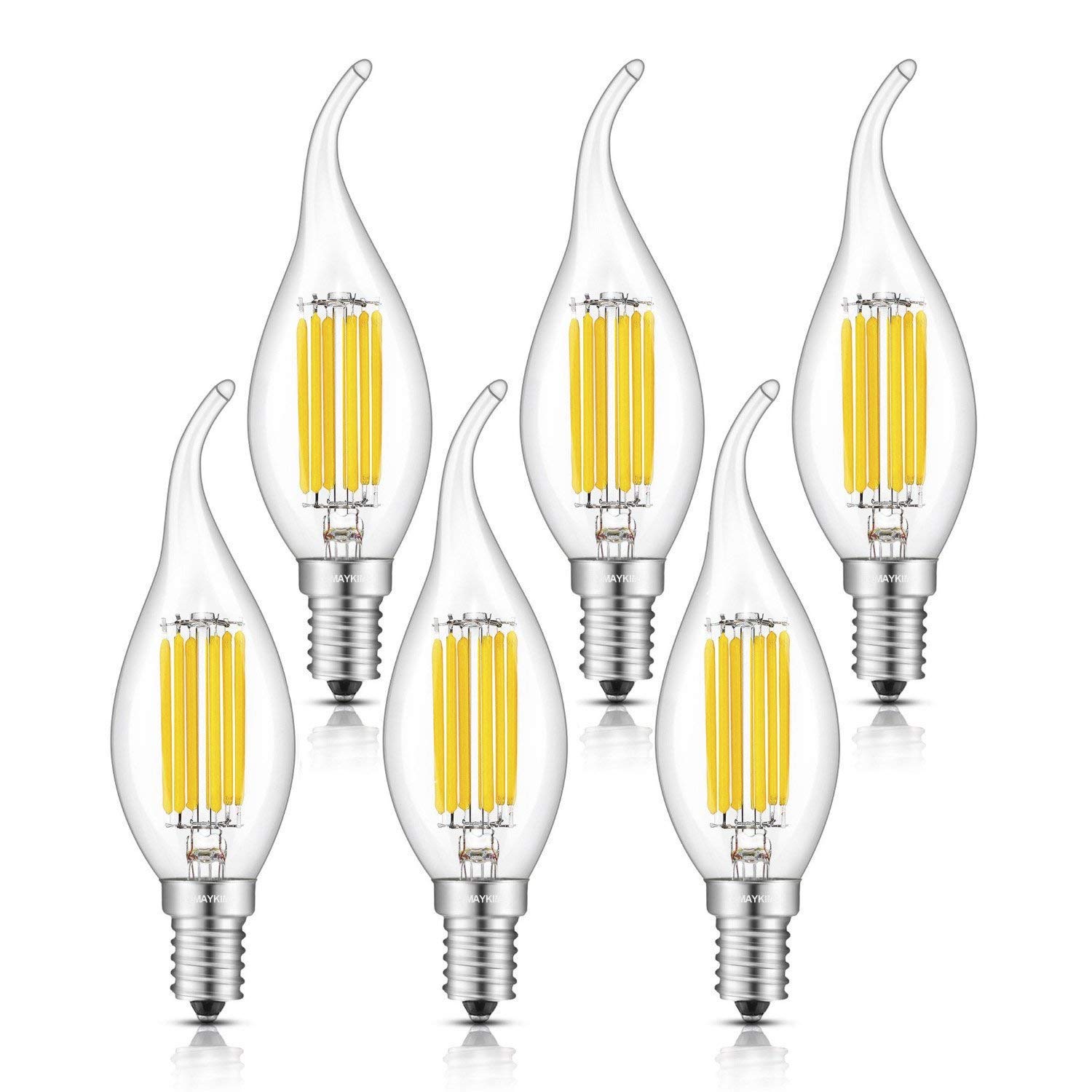 TAMAYKIM 6W Dimmable LED Filament Candle Light Bulb, 3000K Soft White